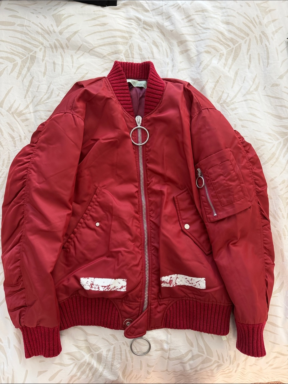 Off White | Virgil Abloh | Men Red Bomber Jacket | 100% Authentic